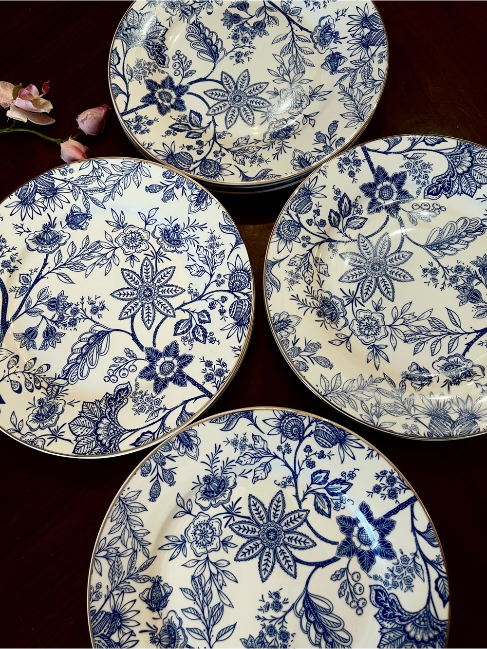 Grace's Teaware Blue Vine Salad Dessert Plates 8" Set of 6 Chinoiserie
